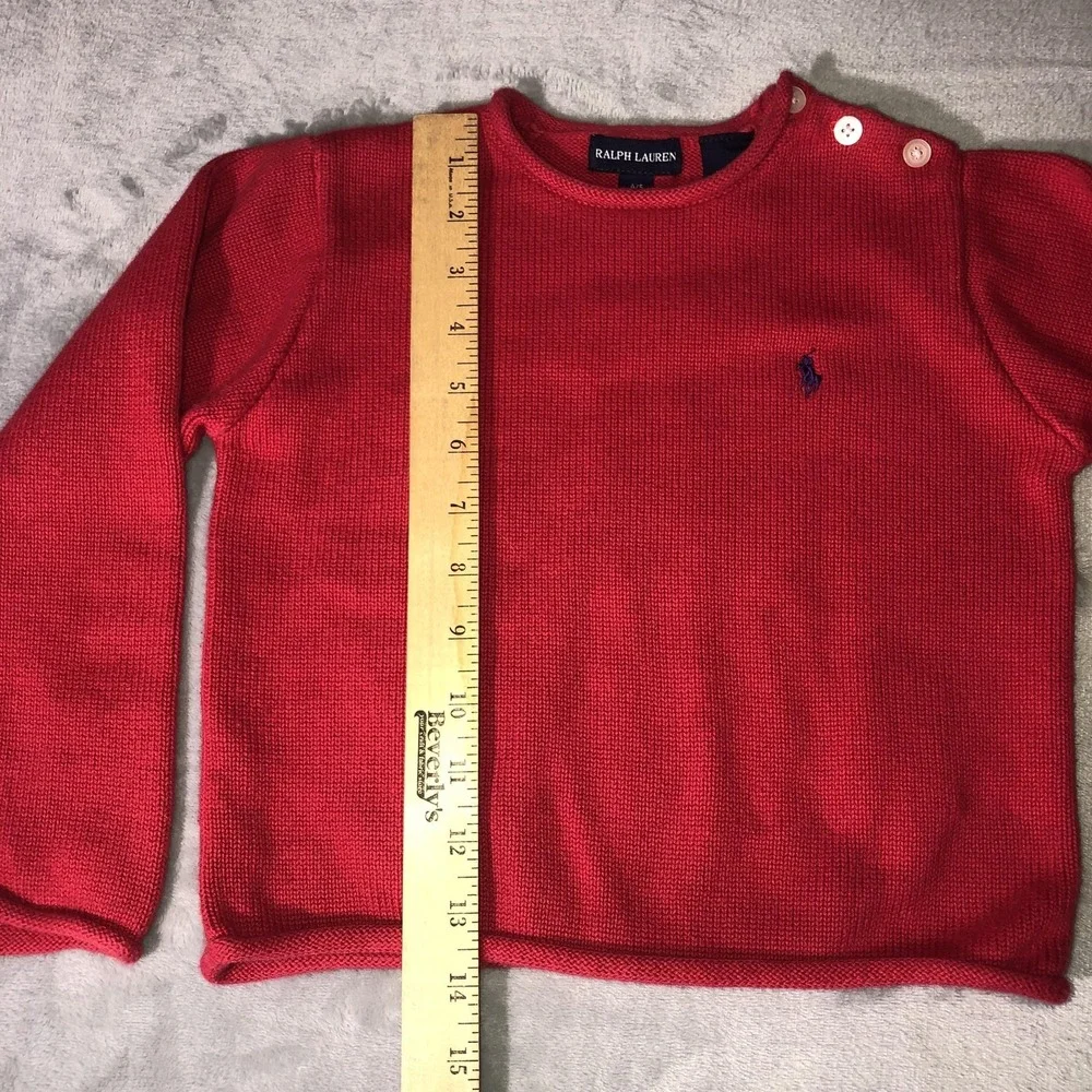 Ralph Lauren Rolled Neck Sweater Girl Sz 4/5 Red‎ Button Shoulder Logo Japan y2K